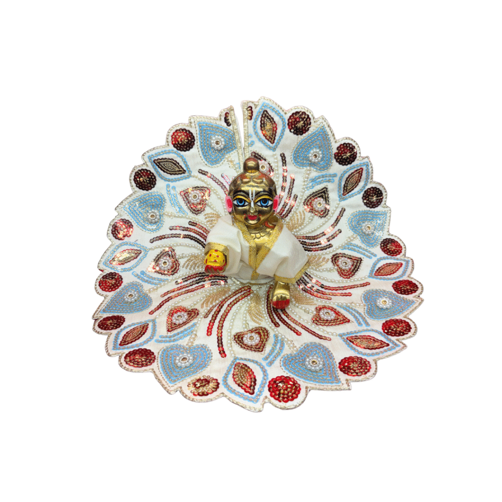 Peacock Petals Embroidered Laddu Gopal White Dress