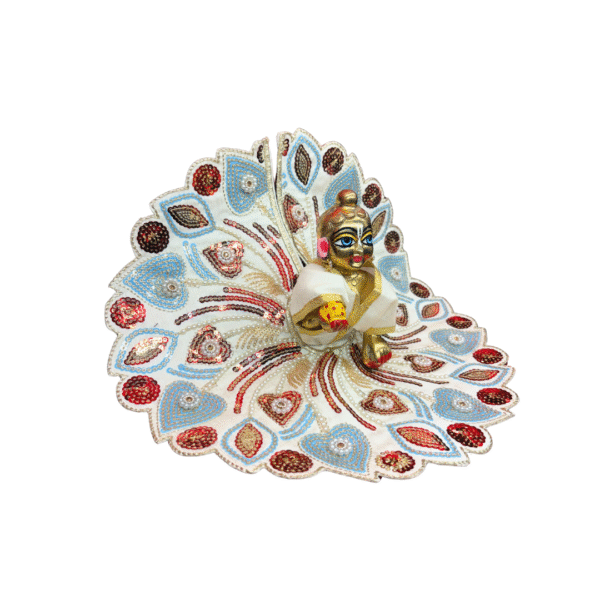 Peacock Petals Embroidered Laddu Gopal White Dress