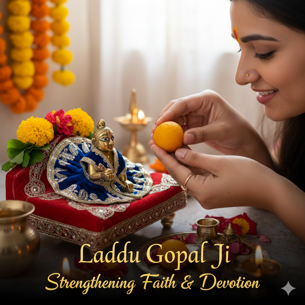 Serving Laddu Gopal Ji